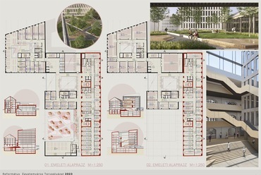 Emeleti alaprajzok. A Károli Gáspár Református Egyetem új épületegyüttese – A DPi Design megvételt nyert terve. 2024.
