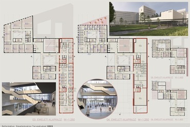 Emeleti alaprajzok. A Károli Gáspár Református Egyetem új épületegyüttese – A DPi Design megvételt nyert terve. 2024.
