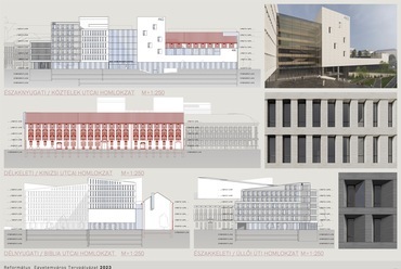 Homlokzatok és utcaképek. A Károli Gáspár Református Egyetem új épületegyüttese – A DPi Design megvételt nyert terve. 2024.

