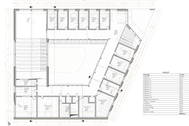 Emelet alaprajz. A vecsési zeneiskola új épülete. Bálint Szilárd diplomaterve. 2024.
