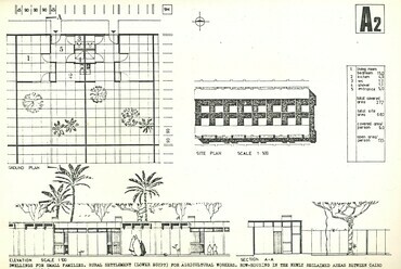 Illusztráció az Egyiptomba tervezett házakról. Párkányi Mihály: Prelimiary Studies for Sample Houses in Hot Arid Tropical Ares, Budapest, 1976. 48. o.
