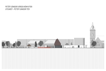 Utcakép. Petőfi Sándor Kulturális Központ építészeti tervpályázat, az AU.ROOM III. díjas terve, 2024.
