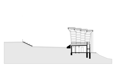 Hosszmetszet. Axis Építész Iroda: Szabadtéri színpad, Bükkszentkereszt.
