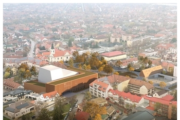 Látvány. Petőfi Sándor Kulturális Központ építészeti tervpályázat, az AU.ROOM III. díjas terve, 2024.
