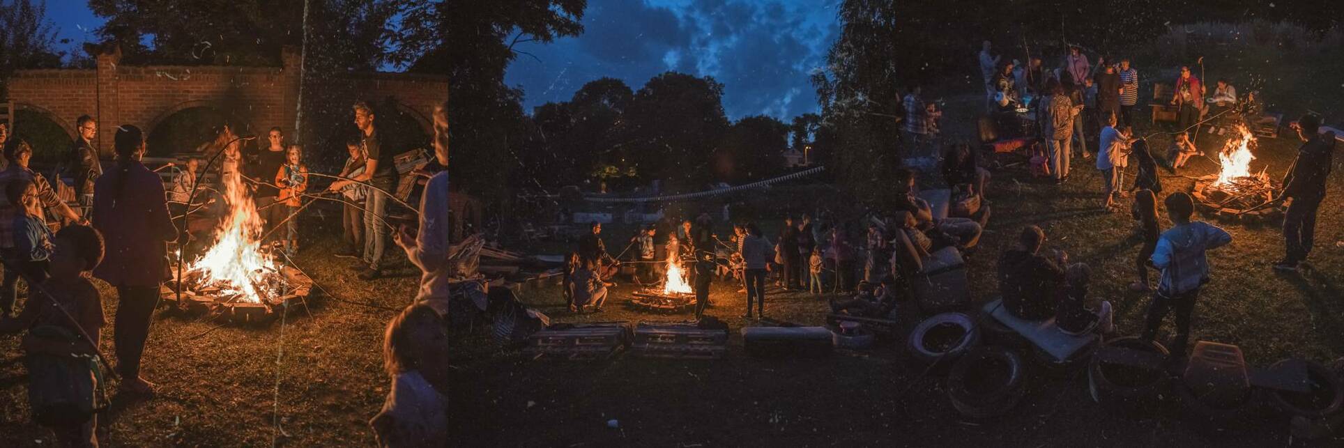 Tábortűz és éjszakai táborozás. Sok gyerek itt él át először ilyesmit, 2018. fotó: B. Nowakowski
