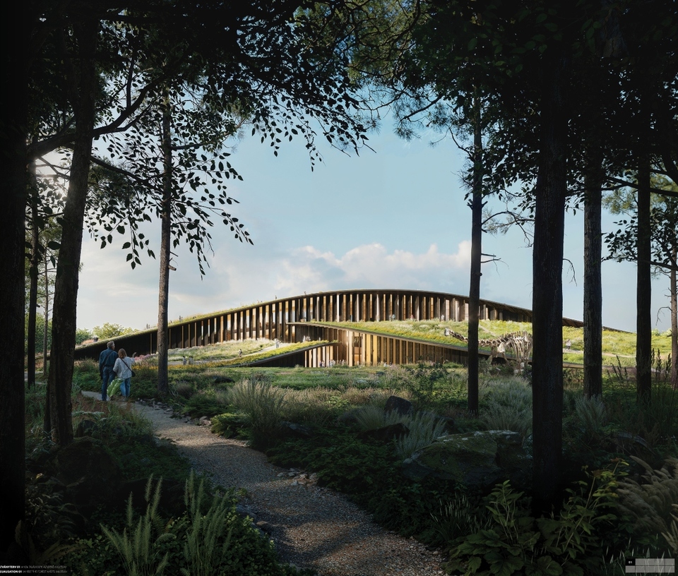 A BIG - Bjarke Ingels Group és a Vikár és Lukács I. díjas terve. Forrás: MTM tervpályázat (Építészfórum archívum)
